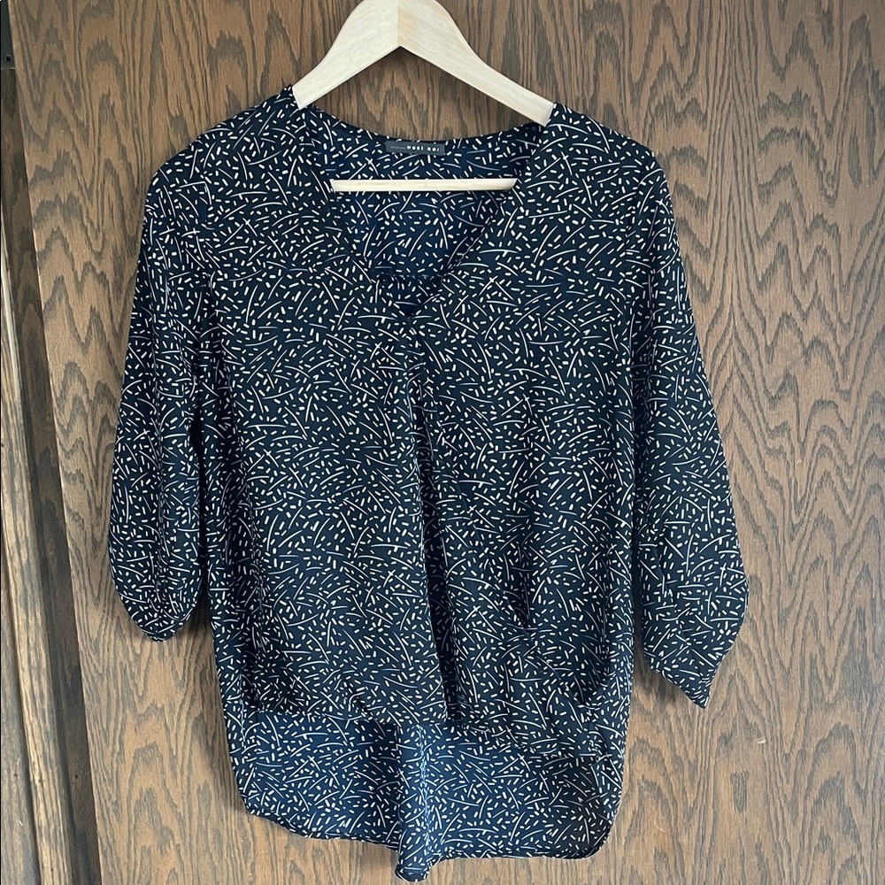 West Kei Dark Blue and White Abstract‎ Blouse